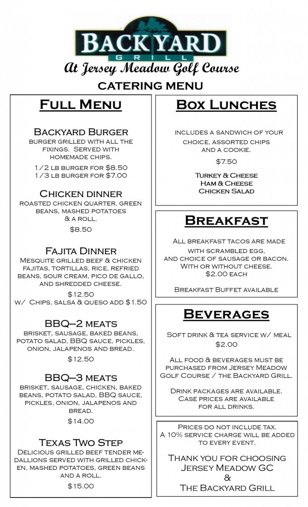 Menu Option Jersey Meadow Golf Course